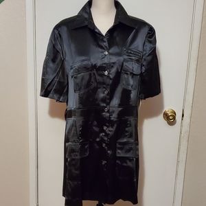 BNWT 2X black Satin look shirt dress
